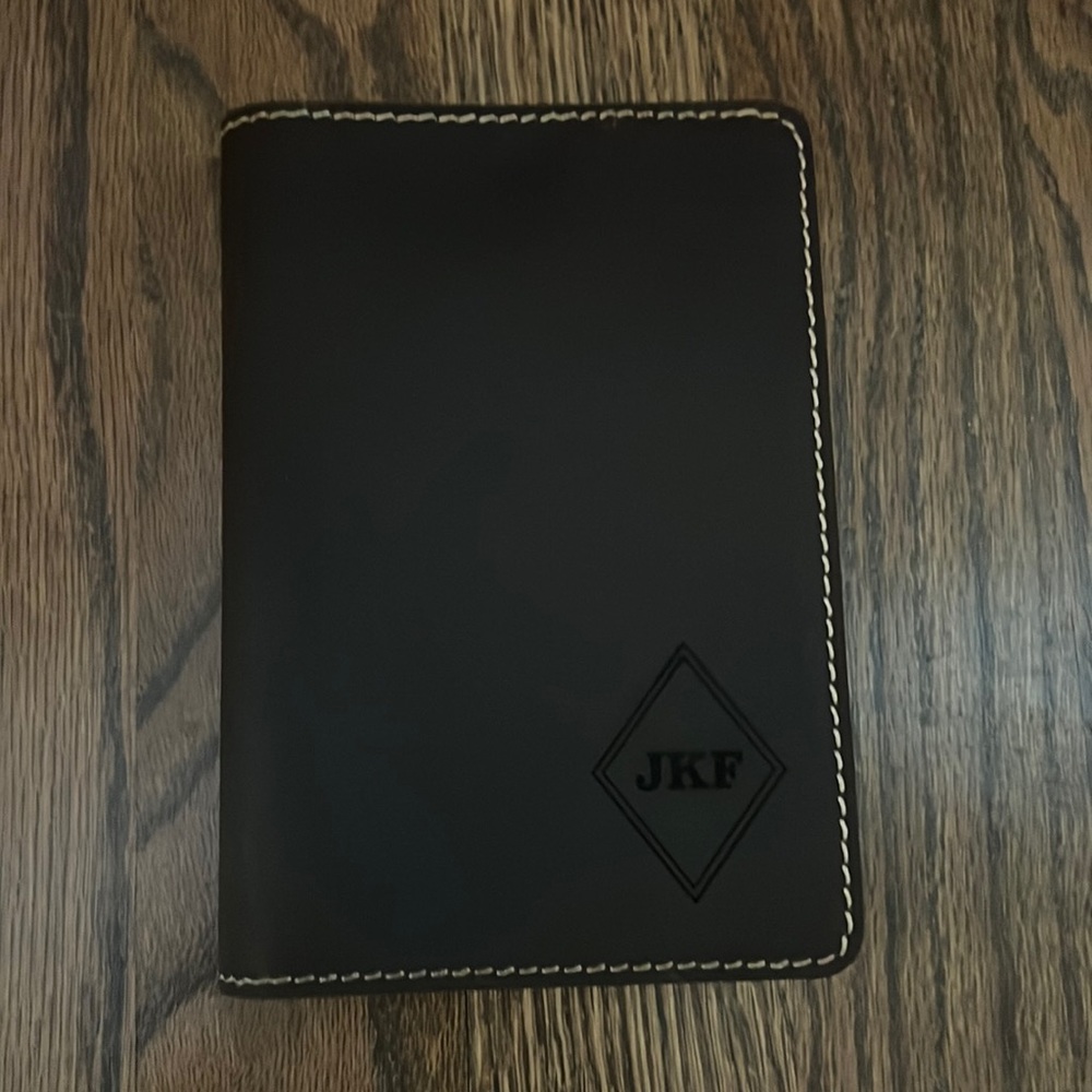 Brown Leather Passport holder personal initials (JFK)